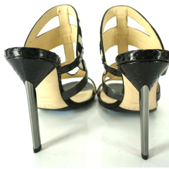 Jimmy Choo Black Multi Leather Vanisa Strappy Slide Sandals Size 37 Heel Mule - Picture 8 of 13
